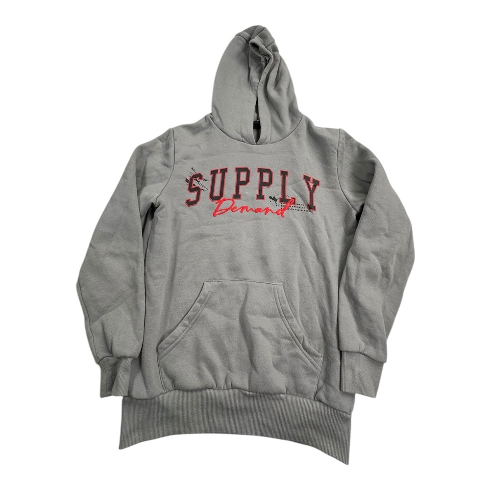 Supply Demand Gray Hoodie Sweatshirt Pullover Youth Medium Graphic Print‎
